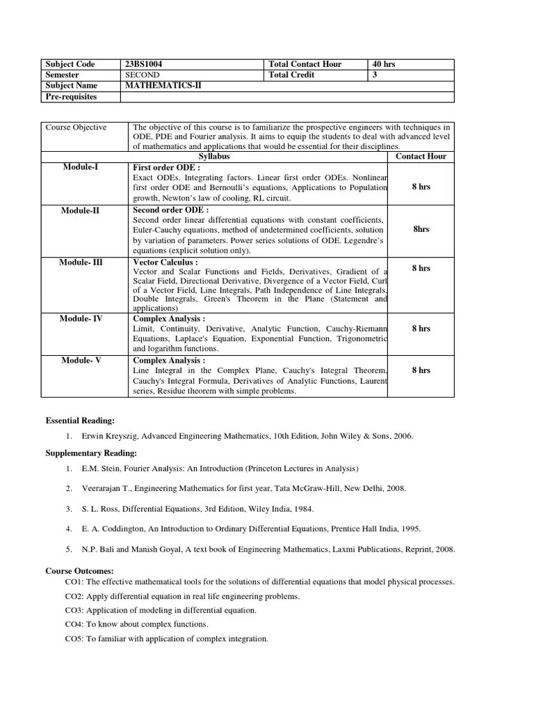 Syllabus Mathematics-II For B.Tech - 2nd Semester For Admission Batch ...