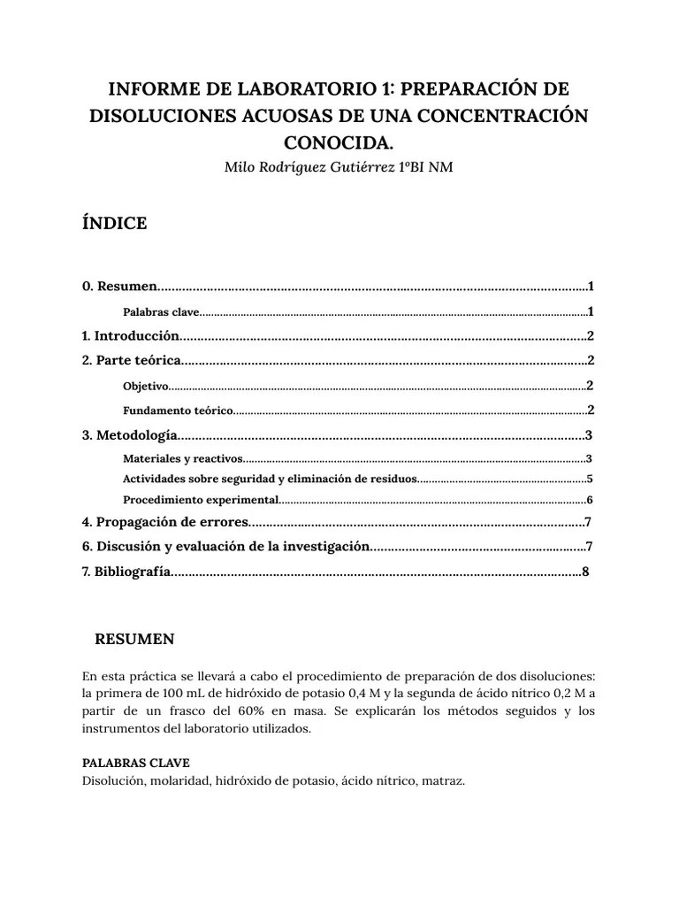 Práctica 1 Preparación De Disoluciones Acuosas De Una Concentración ...