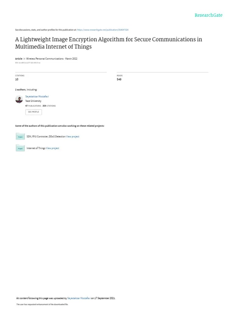 A Lightweight Image Encryption Algorithm For Secure Communications In ...