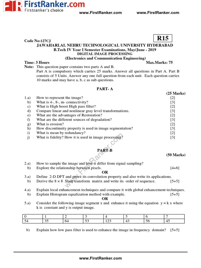 JNTUH - B Tech - 2019 - 4 1 - May - R18 - ECE - 127CJ DIP Digital Image ...