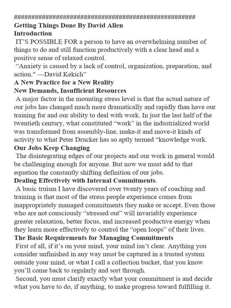 Getting Things Done By David Allen | PDF | Thought | Goal