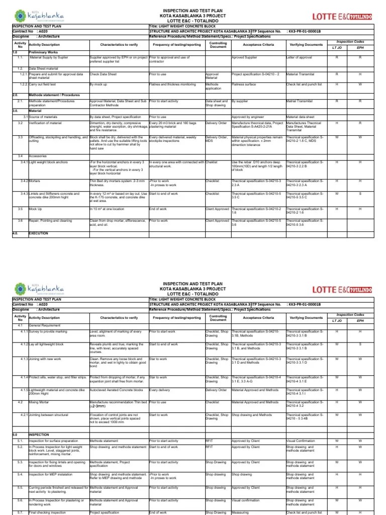 Contoh ITP Dan Flowchart | PDF | Masonry | Specification (Technical ...