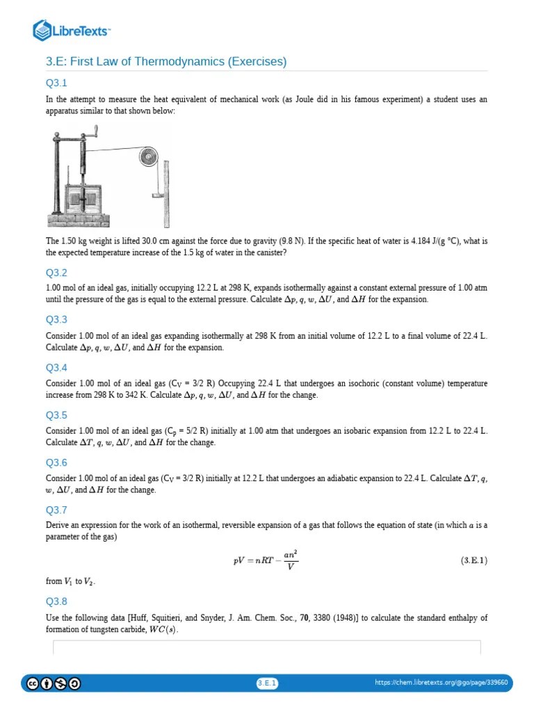 3.E First Law Of Thermodynamics (Exercises) | PDF