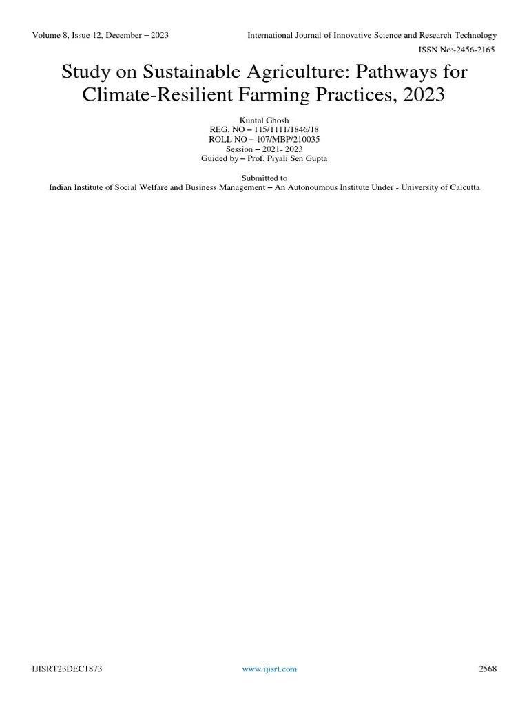 Study On Sustainable Agriculture: Pathways For Climate-Resilient ...