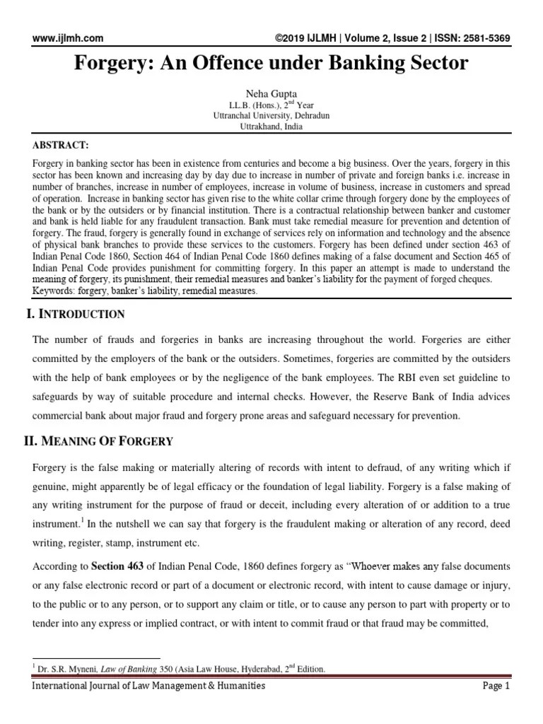 Forgery An Offence Under Banking Sector | PDF | Forgery | Banks