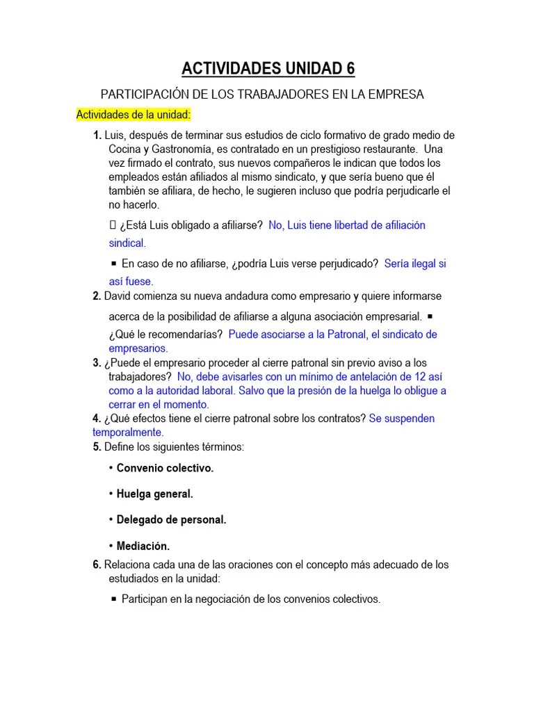 Actividades Unidad 6 | PDF | Sindicato | Acuerdo Colectivo