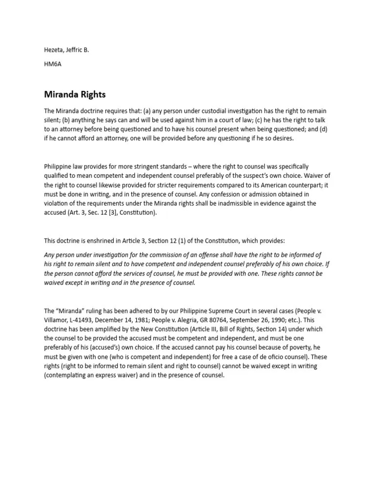Miranda Rights | PDF | Miranda Warning | Legal Procedure