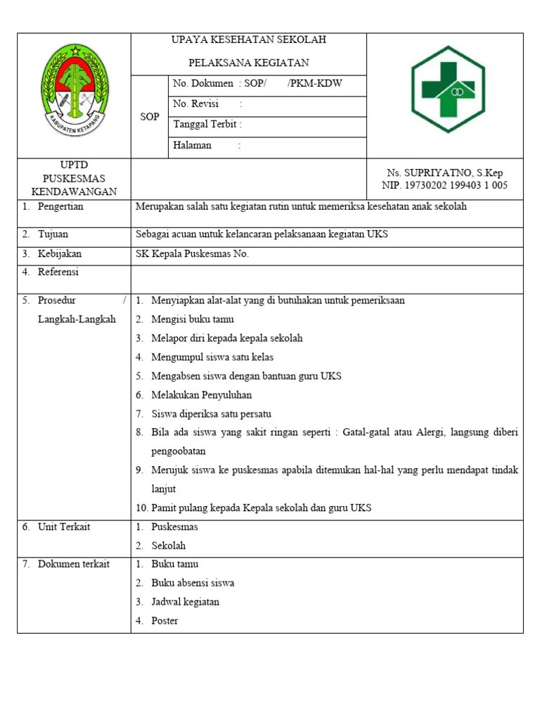 Sop Uks Pelaksanaan Kegiatan | PDF | Pengembangan Diri
