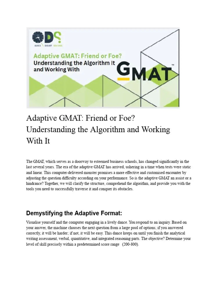 Adaptive GMAT Friend Or Foe, GMAT ALGORITHM | PDF | Graduate Management Admission Test | Cognition