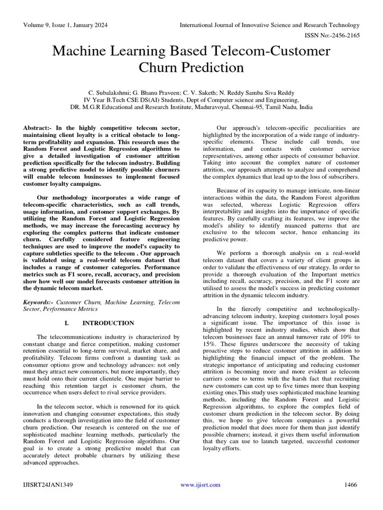Machine Learning Based Telecom-Customer Churn Prediction | PDF | Machine Learning | Regression ...