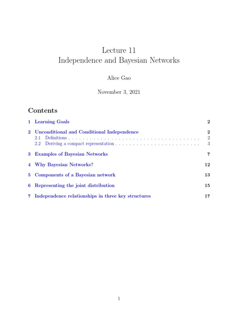 Lecture 11 On Independence And Bayesian Networks | PDF
