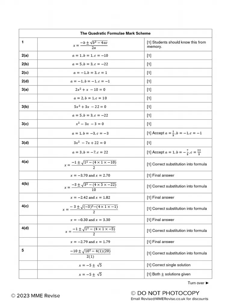 QuadraticFormula Answers MME | PDF | Mathematics | Algebra