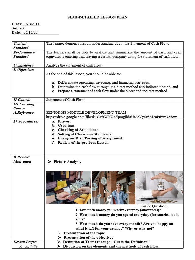 Cash Flow Lesson Plan | PDF