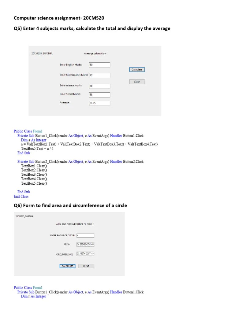 Computer Science Assignment | PDF | Pi | Area