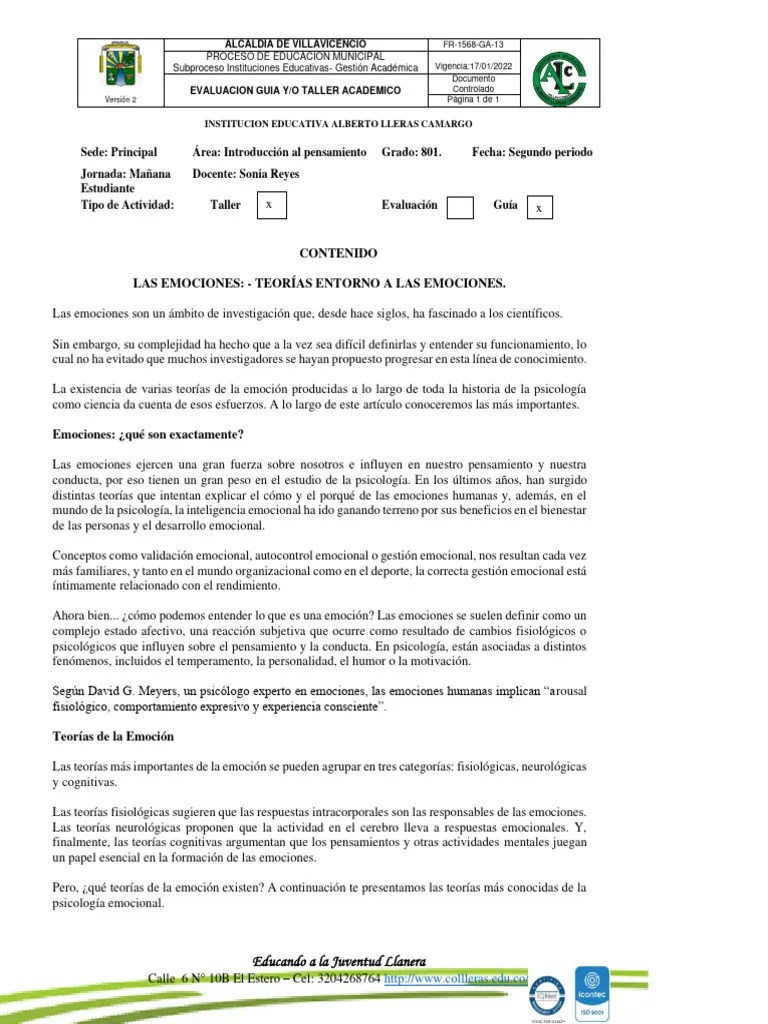 Guia 2. Teorias De Las Emociones. 2P. | PDF