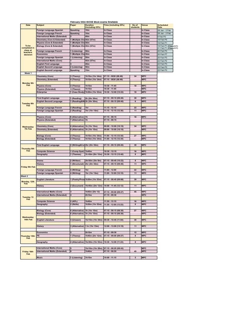 February_2024_IBDP_IGCSE_Mock_examinations_schedule_-_IGCSE (1) | PDF