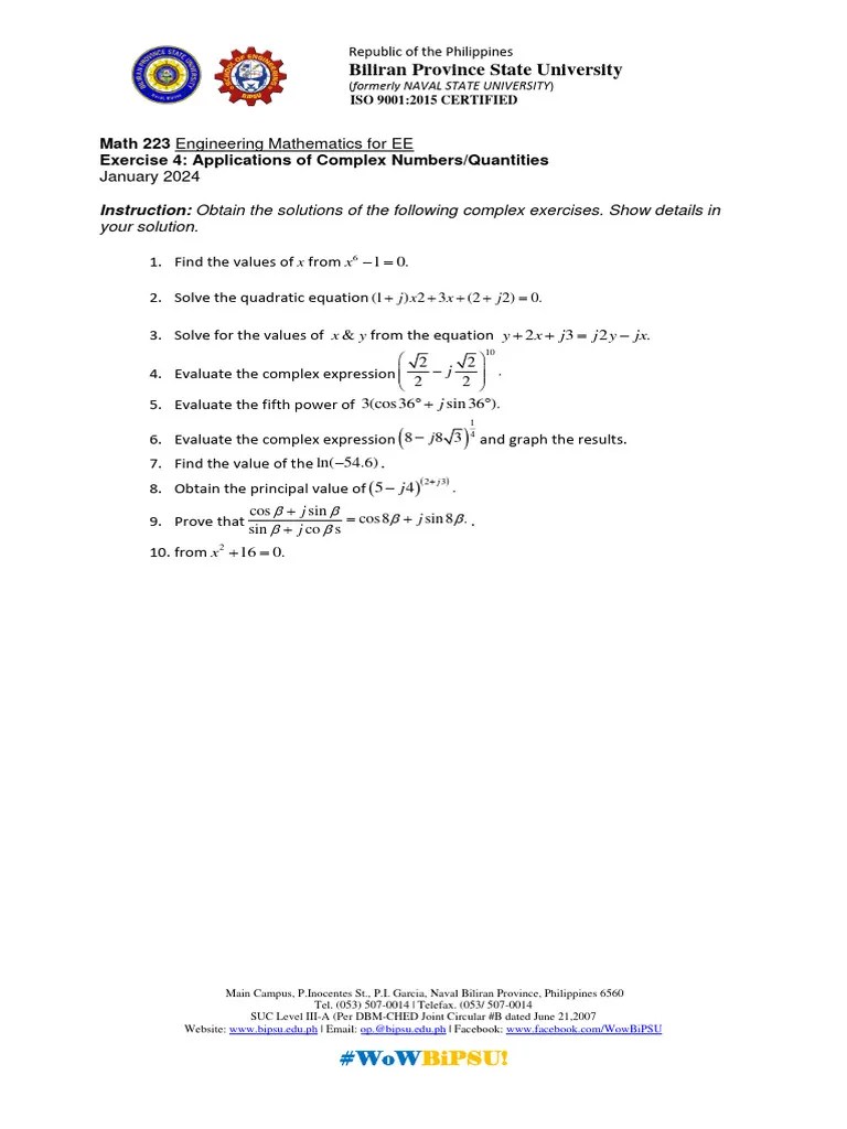 Exercise 4 Application Of Complex Numbers | PDF