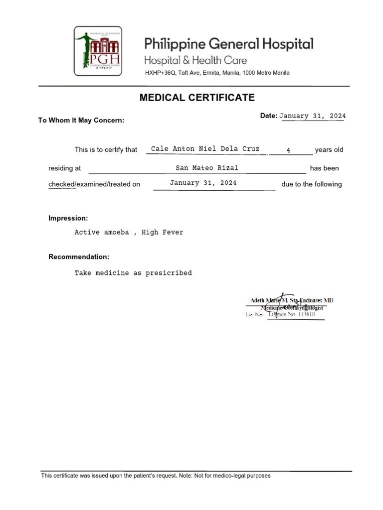 PGH - Medical Certificate - 20240131 - 195953 - 0000 | PDF