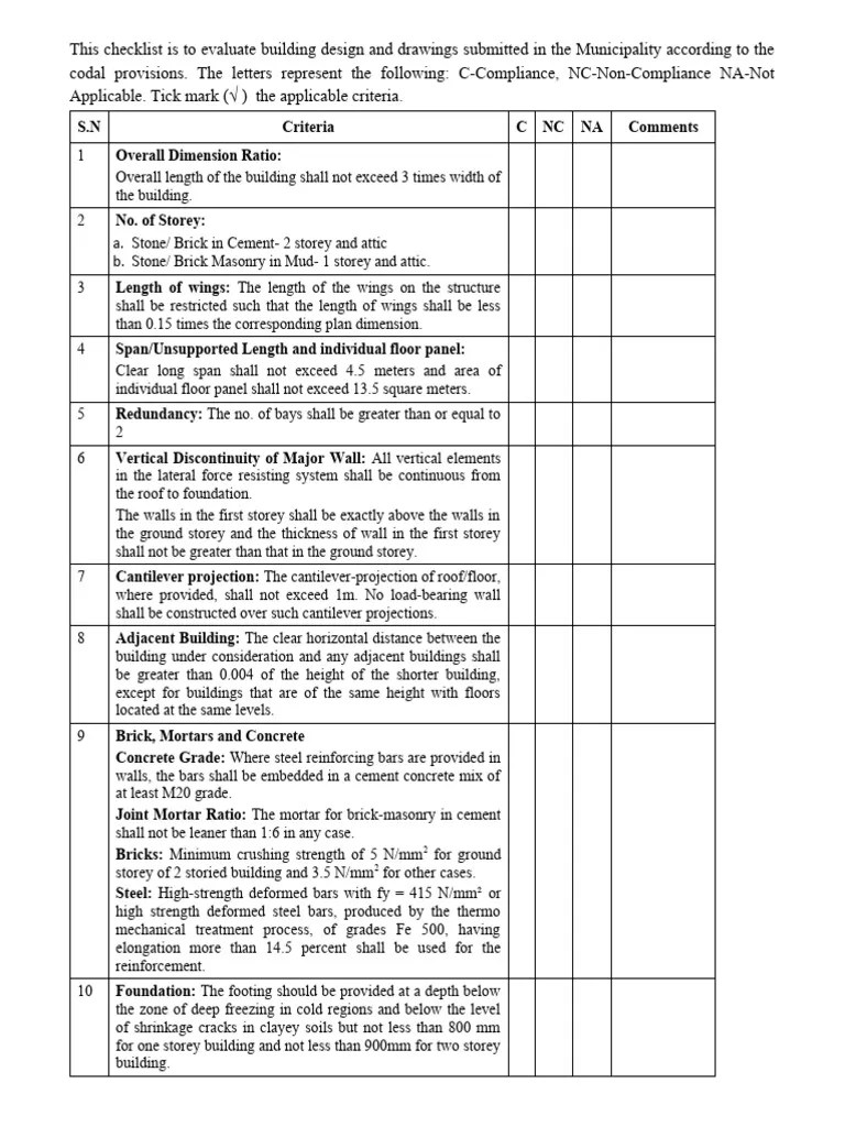 Checklist For C Class Masonry Building | PDF | Masonry | Brick