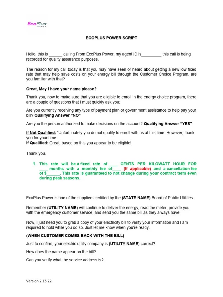 Ecoplus Power Telesales Script | PDF | Service Industries