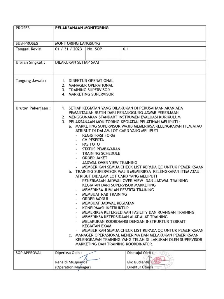 6.SOP PELAKSANAAN MONITORING | PDF