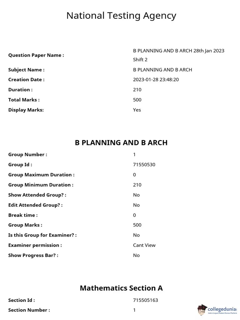 JEE Main 2023 Paper 2 Question Paper Jan 28 Shift 2 | PDF | Multiple ...