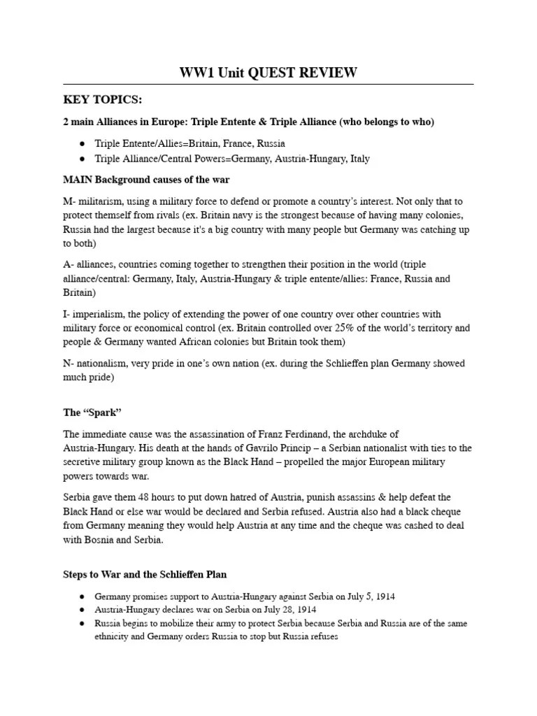 WW1 Unit QUEST REVIEW | PDF | Trench Warfare | U Boats