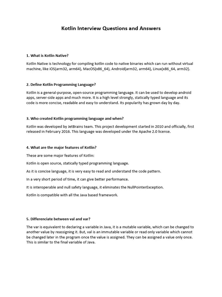 Kotlin Interview Questions And Answers | PDF | Parameter (Computer ...