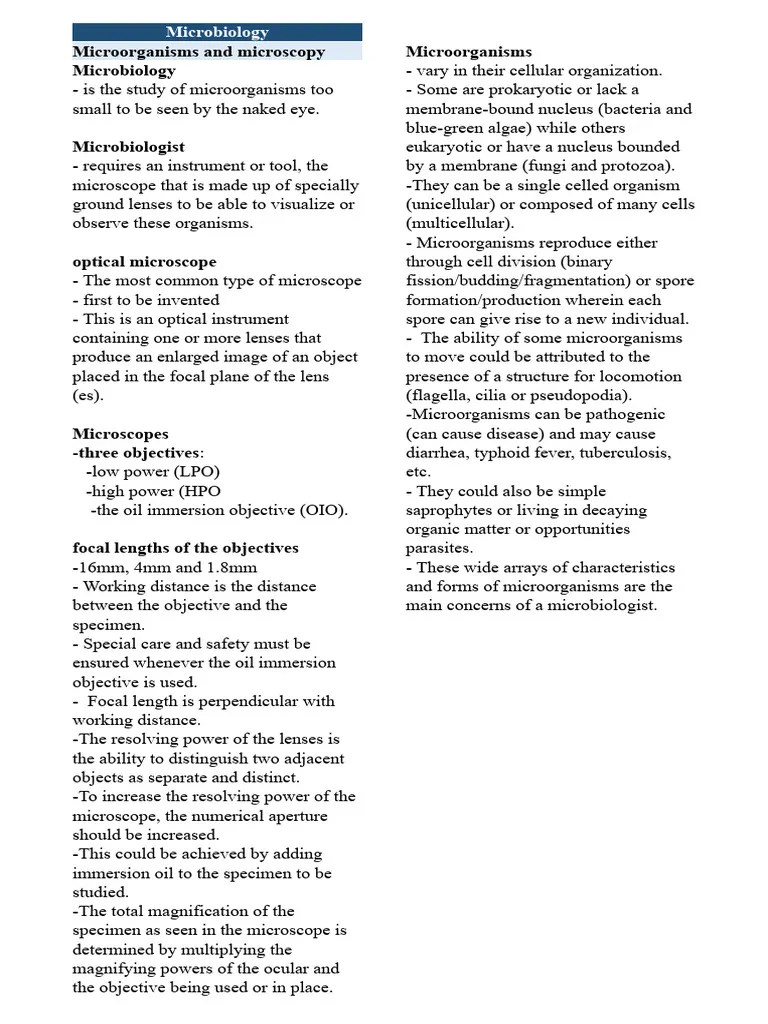 Microbiology LAB 2 Microorganisms And Micros | PDF | Microorganism ...