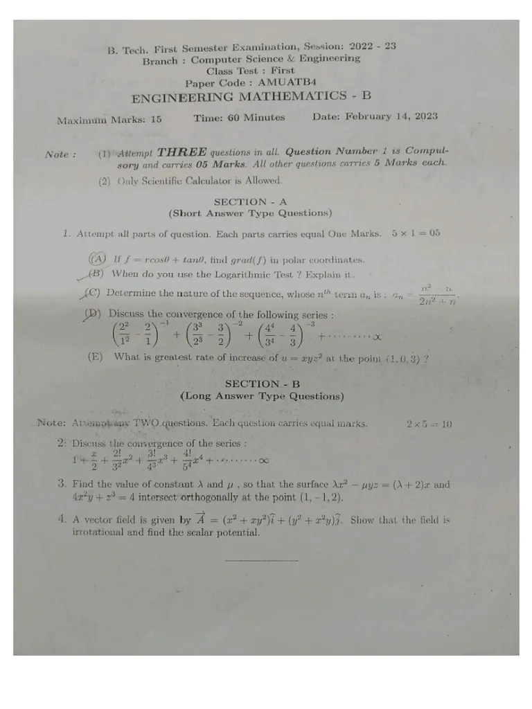 1st Sem Papers For Btech CSE | PDF