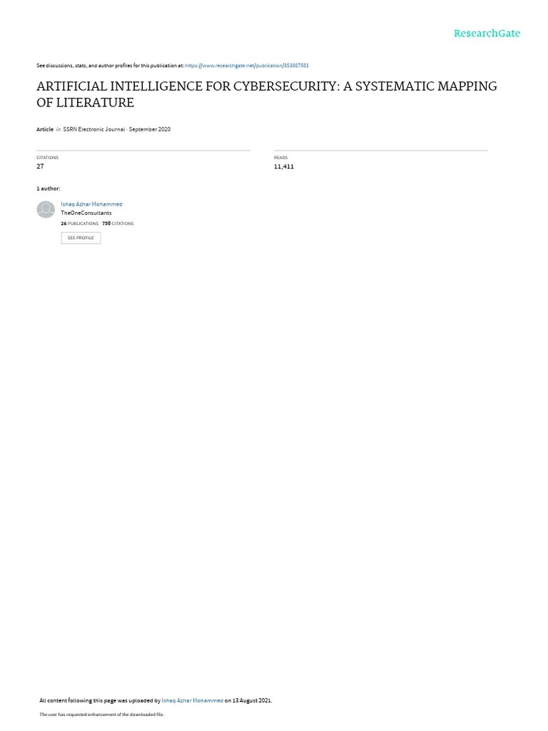 Artificial Intelligence For Cybersecurity, A Systematic Mapping Of Literature | PDF | Security ...