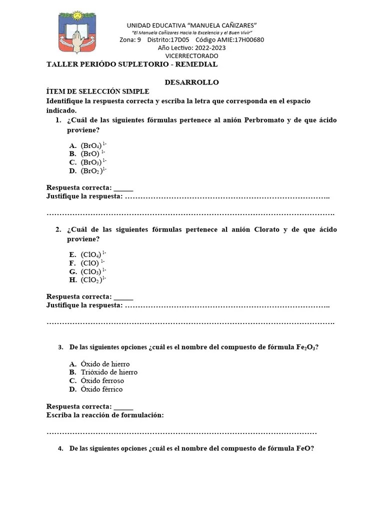 PLAN DE REFUERZO QUÍMICA SEGUNDOS SUPLETORIOS - REMEDIAL CAROLINA BARONA | PDF | Sal (química ...