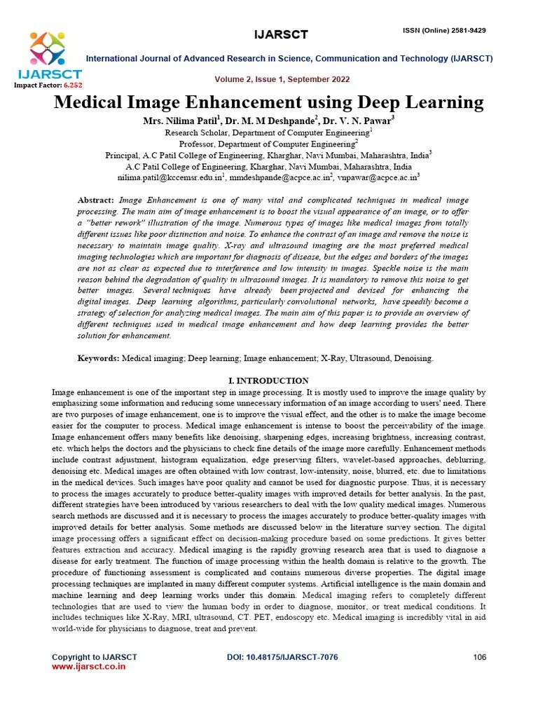 Medical Image Enhancement Using Deep Learning | Download Free PDF ...