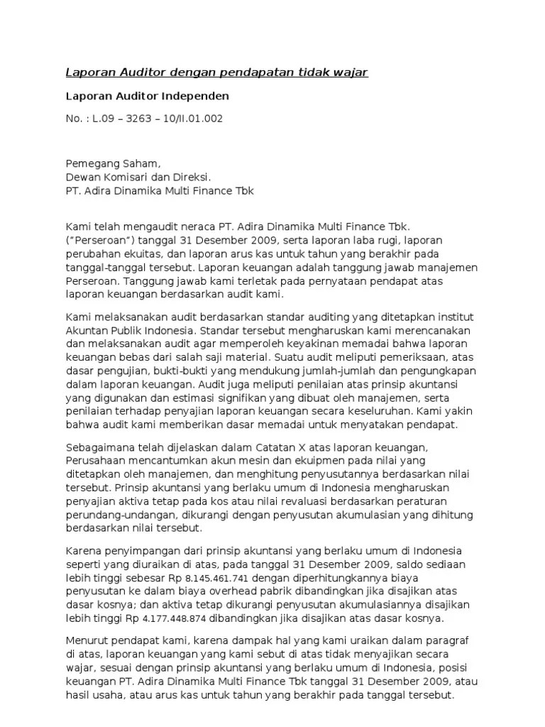 Perseroan untuk lima tahun yang berakhir pada tanggal 31 desember. Contoh Laporan Audit Keuangan Perusahaan Seputar Laporan