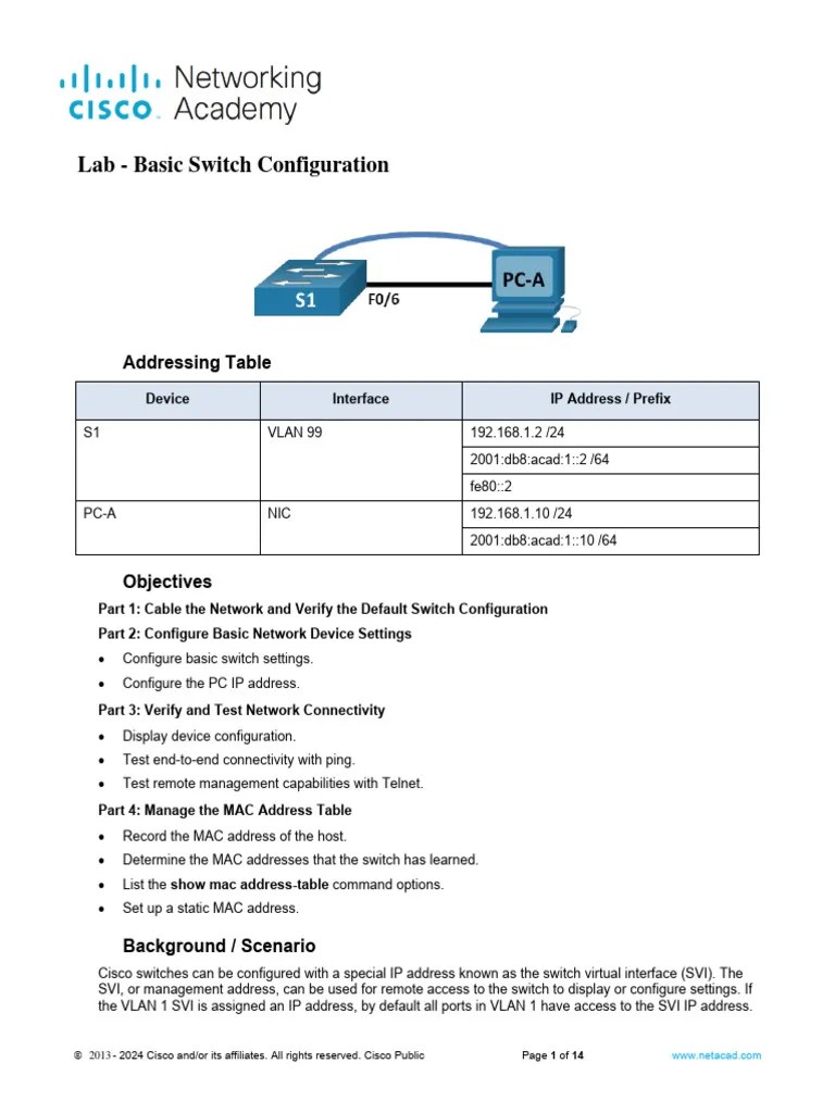 1.1.7 Lab - Basic Switch Configuration (Finished) | PDF | Network ...