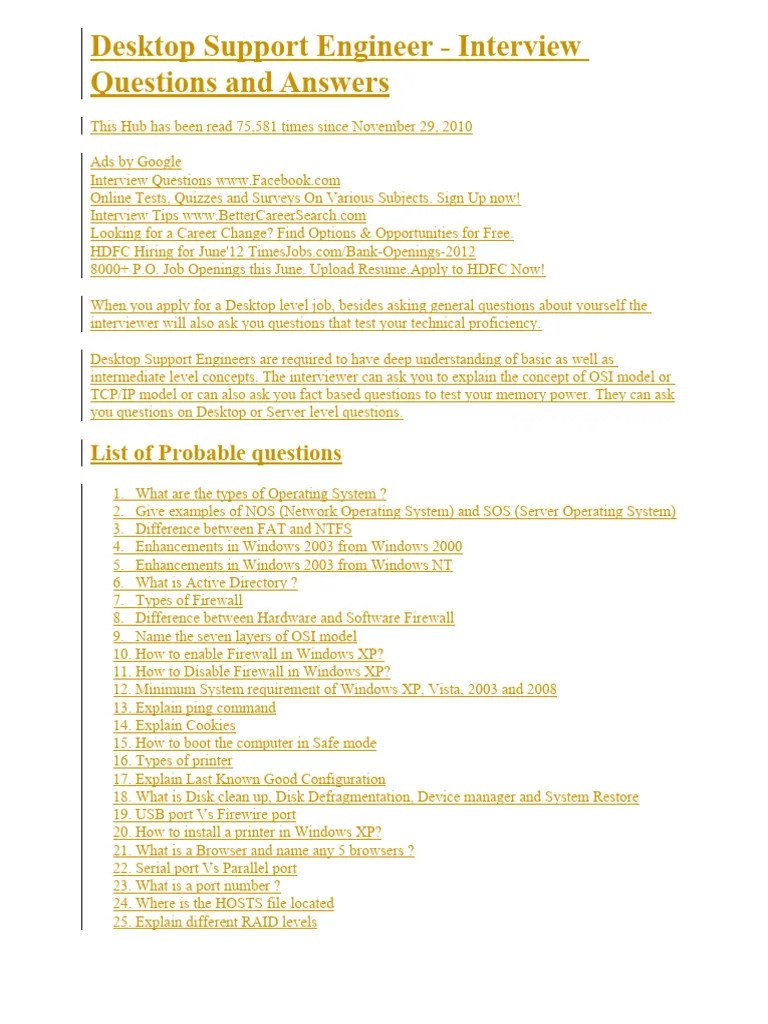 Desktop Support Engineer | PDF | Ip Address | Domain Name System