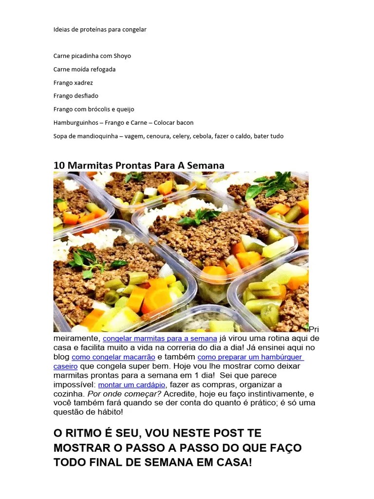 Ideias De Proteínas Para Congelar | PDF | Salada | Geladeira