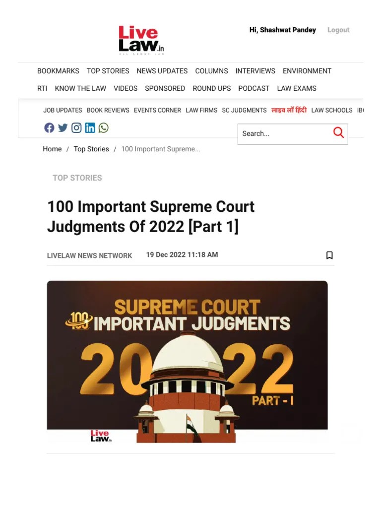 100 Important Supreme Court Judgments Of 2022 (Part 1) | PDF | Supreme ...