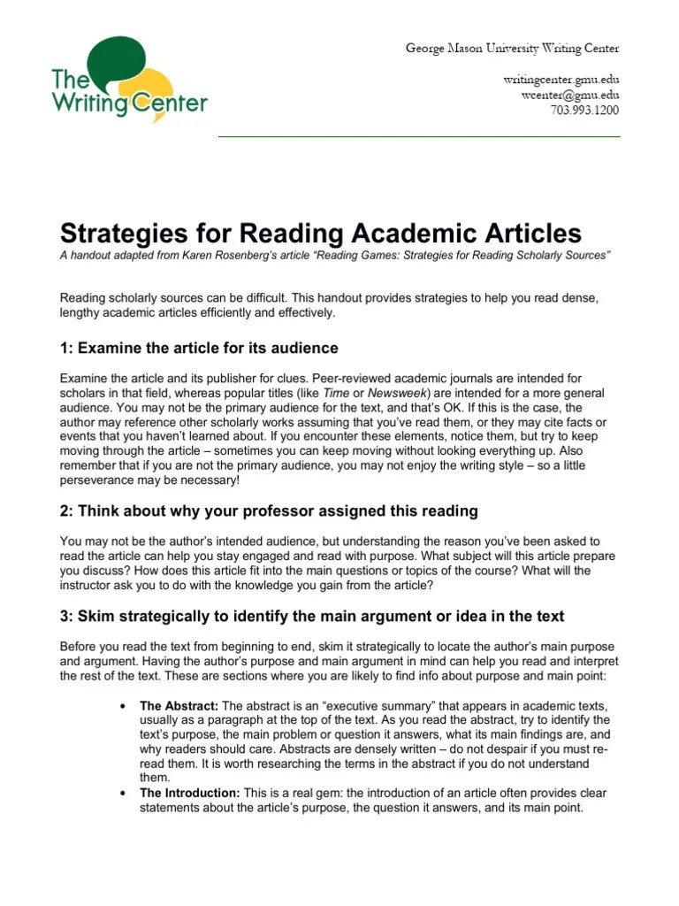 Strategies For Reading Academic Articles | PDF | Abstract (Summary ...