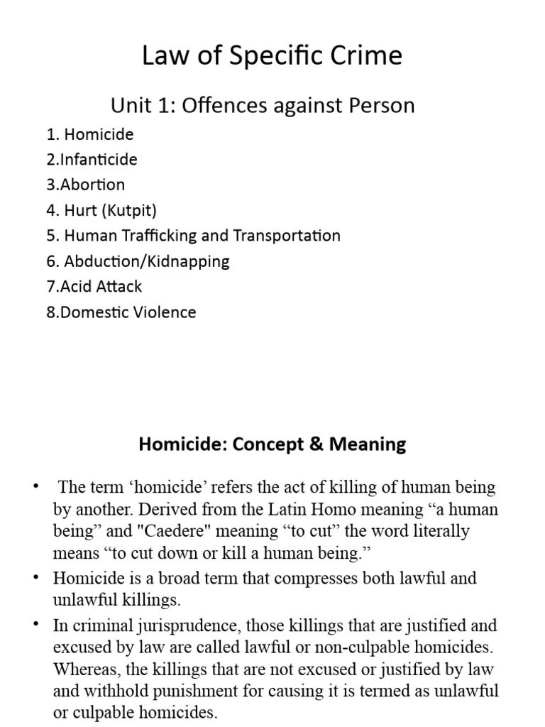 Homicide And Infanticide | PDF | Causation (Law) | Manslaughter