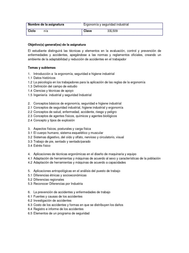 Ergonomía Y Seguridad Industrial | Descargar Gratis PDF | Factores Humanos Y Ergonomía | Higiene ...