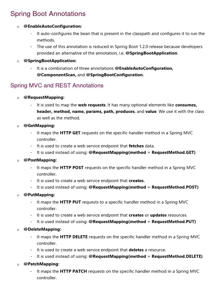 Spring Boot Annotations | Download Free PDF | Spring Framework ...