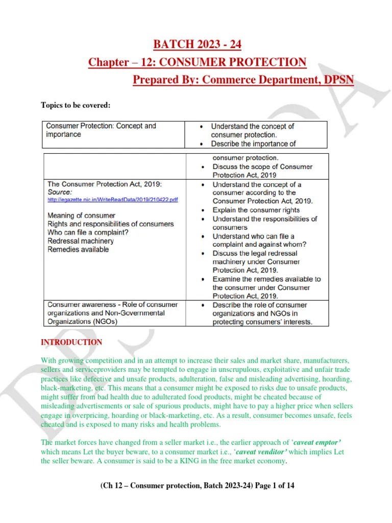 CH 12 Consumer Protection 2023 | PDF | Consumer Protection | Sales