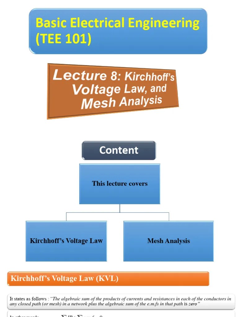 Lecture 8 - Kirchhoffs Voltage Law And Mesh Analysis | PDF | Voltage ...