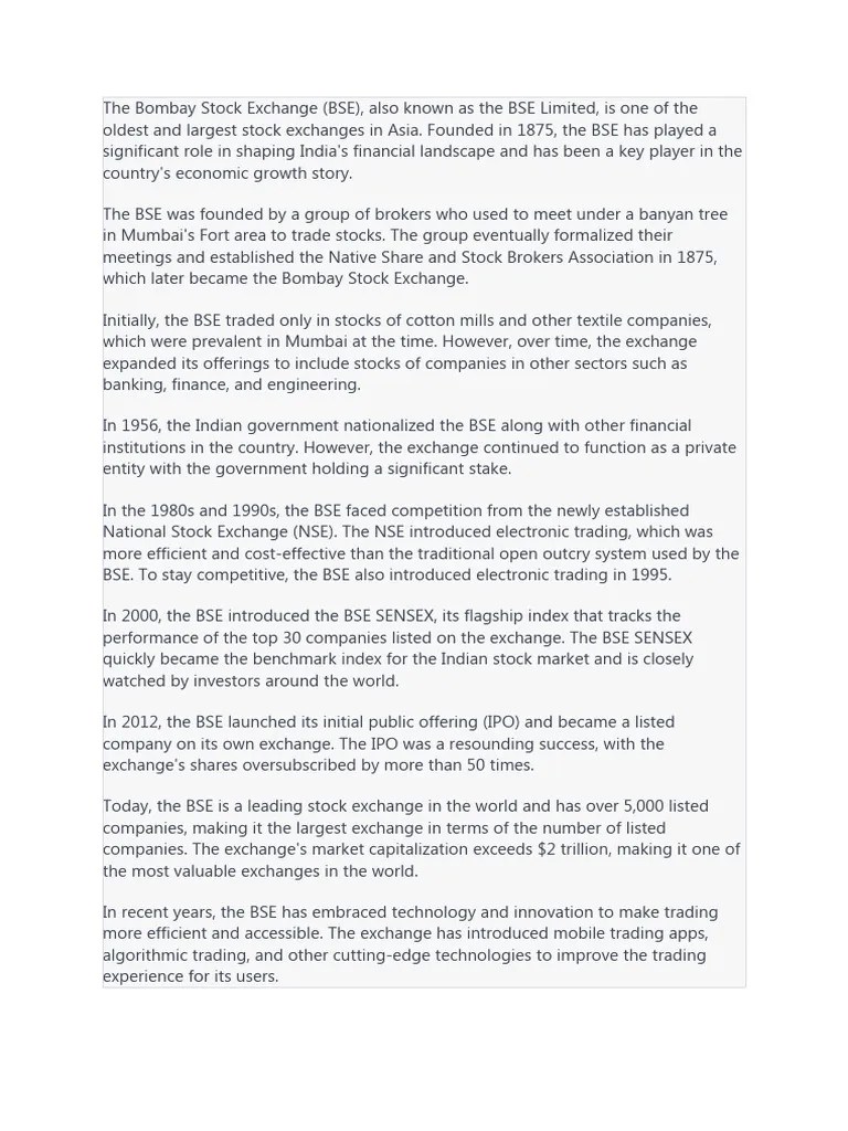 The Bombay Stock Exchange - History | PDF | Stock Exchange | Stocks