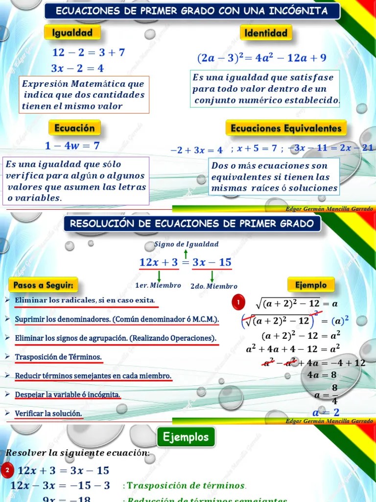 Ecuaciones De Primer Grado Con Una Incógnita I. | PDF | Ecuaciones ...