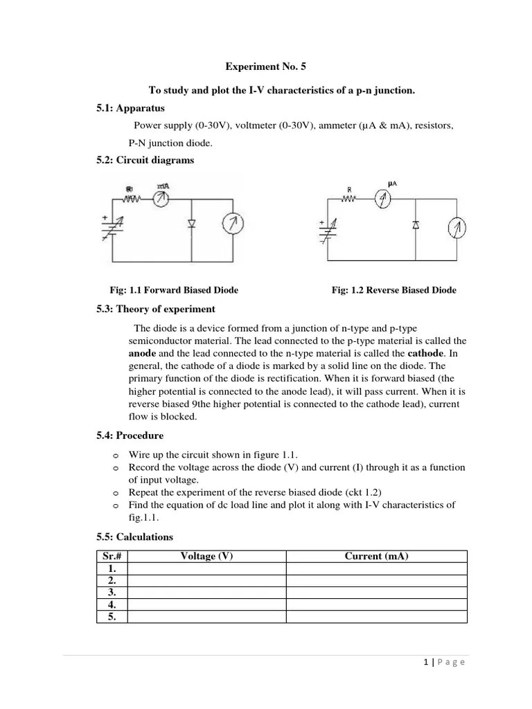 To Study And Plot The I-V Characteristics Of A P-N Junction | Download ...