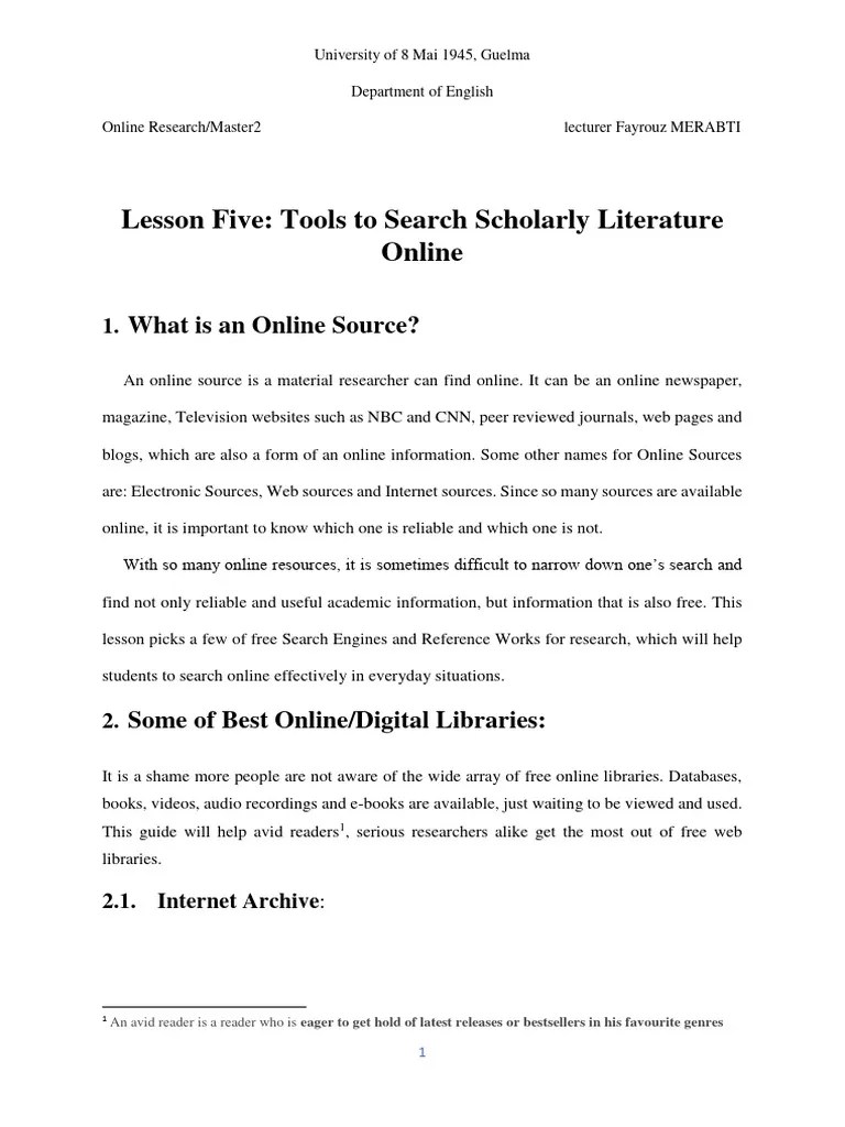 Lesson 5 Tools To Search Scholarly Resources Online | PDF | Libraries ...