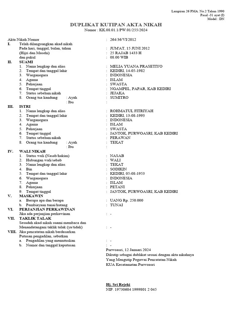 Kutipan Akta Nikah | PDF