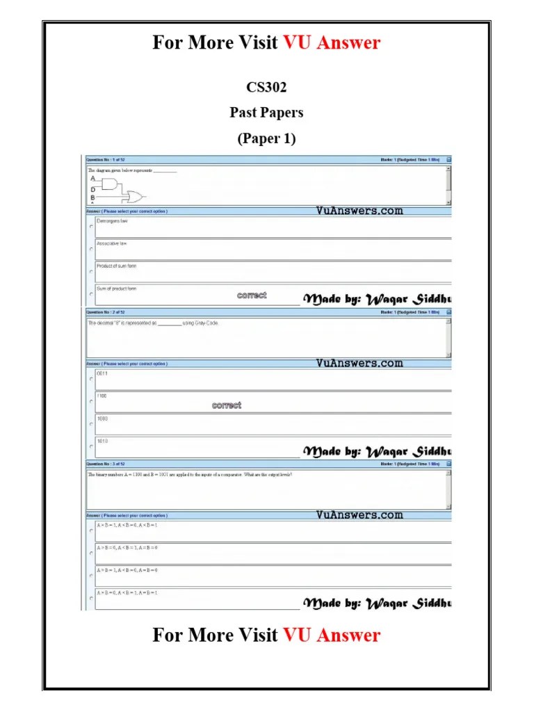 CS302 Waqar Sidhu Past Papers | PDF